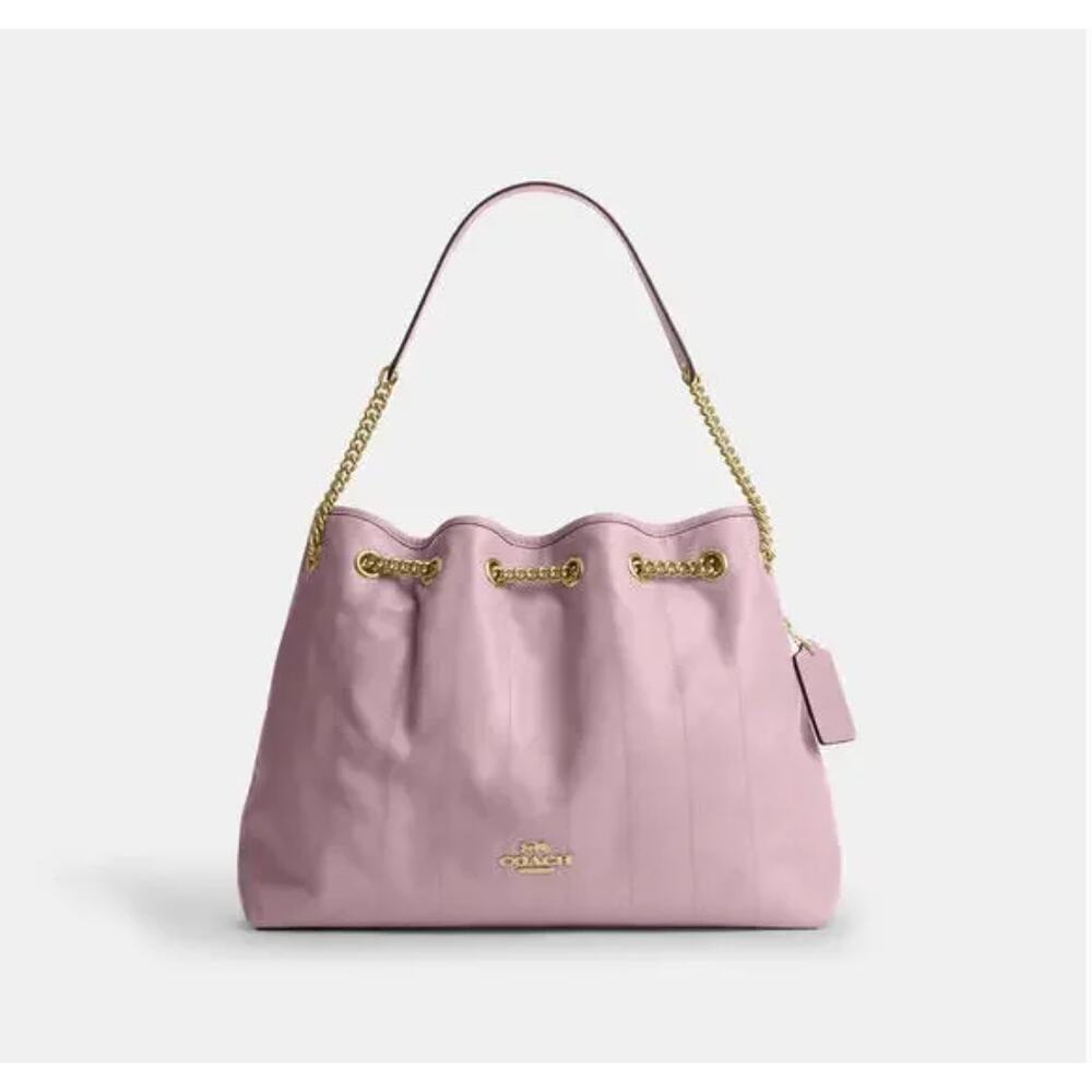 Evelyn Shoulder Bag With Quilting in smooth leather/Gold/carnation